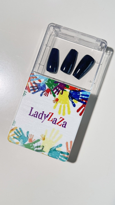 French Tip Handmade Press On Nails Long Pointed Almond Blue Tips And Nude Nails Full Cover Wearable Nail Patches Manufac