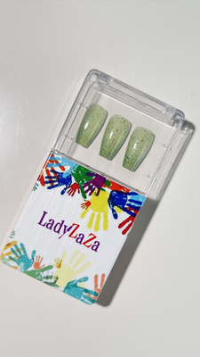 Spot Goods Wholesale Medium Length Press On Nails Glitter False Nail Oval Round Shape Reusable Fake Nails With Glue
