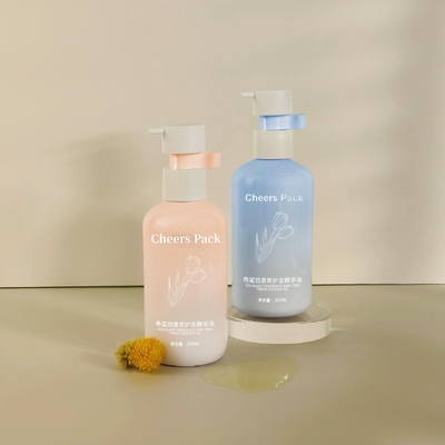 250ml Flip Top Cap HDPE Plastic Shampoo Babycare Pink Bottle Lotion Pump For Cosmetic Packaging