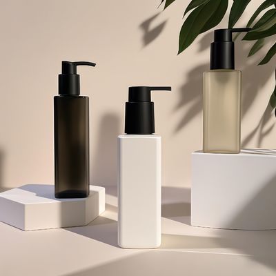 PET Plastic Square Bottle with Press Pump Sealing for Cosmetic Personal Care Packaging in Custom Colors