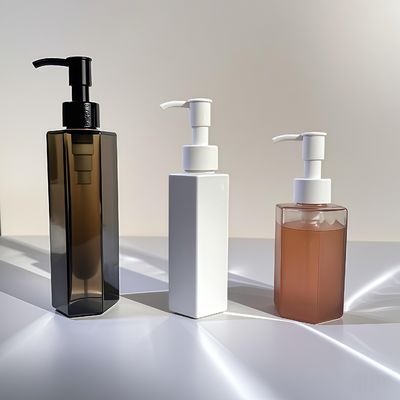 Hexagonal Straight Body PET Plastic Bottle with Press Pump Sealing for Cosmetic Lotion or Shampoo in 120ml 150ml 200ml Capacity