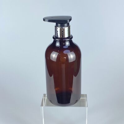 500ml Semi-Transparent Brown PET Plastic Bottle Press Pump for Cream Shower Gel Hair Care Screw Cap for Cosmetics Packaging