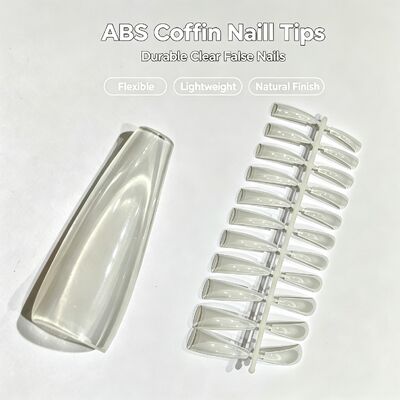 Coffin ABS Nail Tips, Clear Full Cover False Nails for Salon Nail Extension DIY Nail Art and Bulk Supply