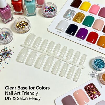 Natural ABS Almond Shape Full Cover False Nails Clear Finger Nail Tips for Nail Art Salon Use and Bulk Supply