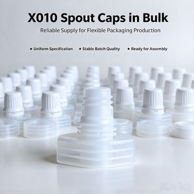 X010 9.6mm food grade PE plastic spout cap, acid & alkali resistant. Ideal for ketchup, sauce & paste stand-up spout pouches. Good heat welding, leak-proof threaded design for food liquid packaging.