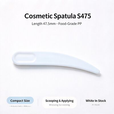 S475 47.5mm Food‑Grade PP Cosmetic Spatula | White In‑Stock Wholesale | For extracting & applying facial cream, perfect for beauty salons & cosmetic jar accessories. Bulk wholesale available.